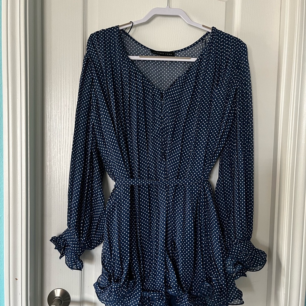 🔜 
 Navy Polka Dot Long Sleeve Romper
